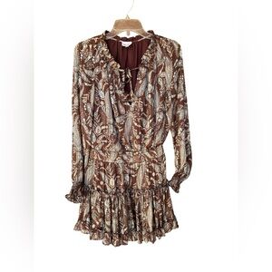 Sky to Moon Brown Paisley Long Sleeve Dress Size Medium